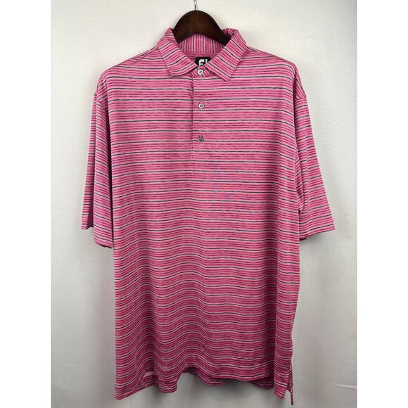 Men’s FootJoy XXL Pink with Gray & White Stripes Golf Shirt - Picture 1 of 6